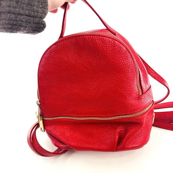 Vera Pelle Red Leather Backpack Medium Sized Italian Leather Soft - Picture 3 of 8
